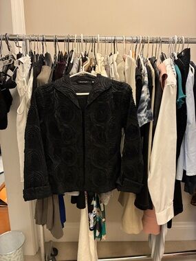 Samuel Dong Black Rose-Textured Zip Jacket 👵MT